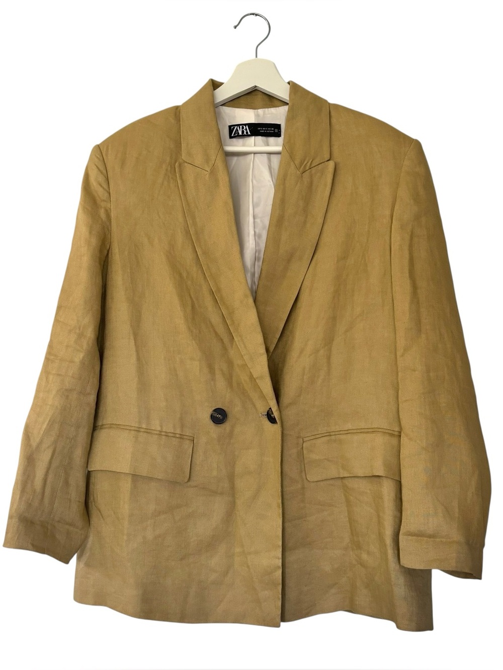 Zara Women's Tan 100% Linen Blazer Jacket Women’s Size Small Neutral Lined